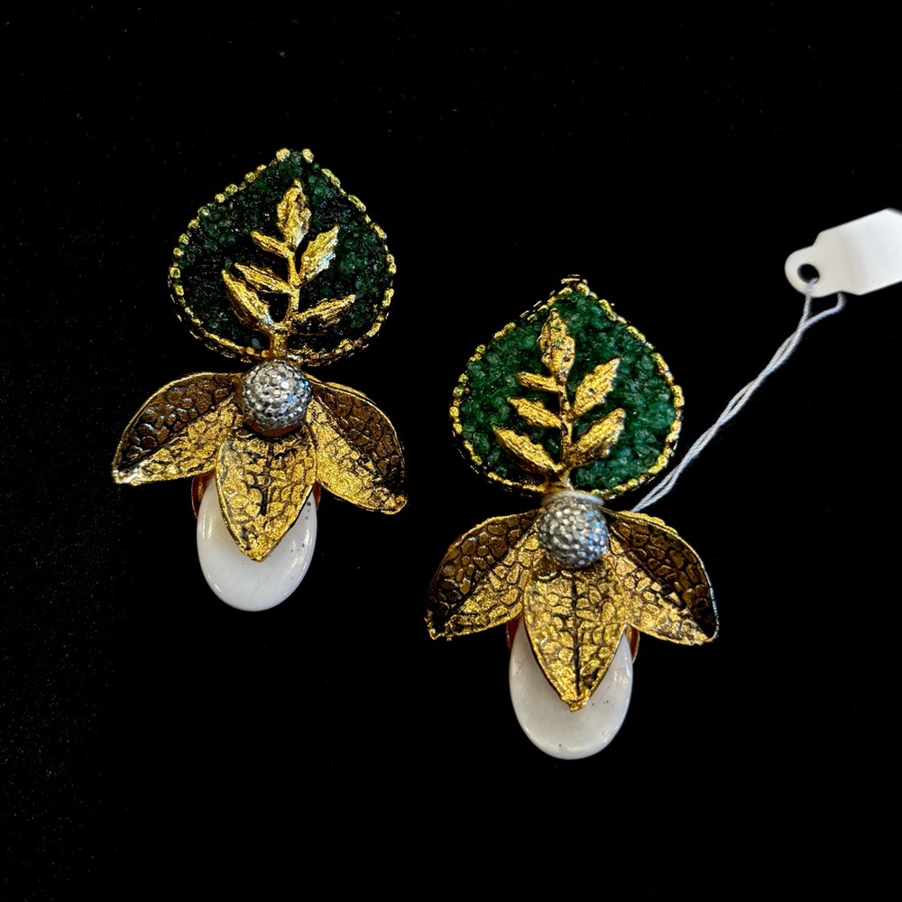 Handcrafted crush stones earrings, Pakistani Indian earrings, formal jewelry